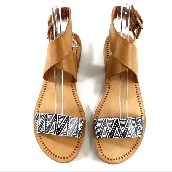 Dolce vita Sandal leather Julius Aztec Print Strap Sz 8.5 Black White Tan - Picture 4 of 11
